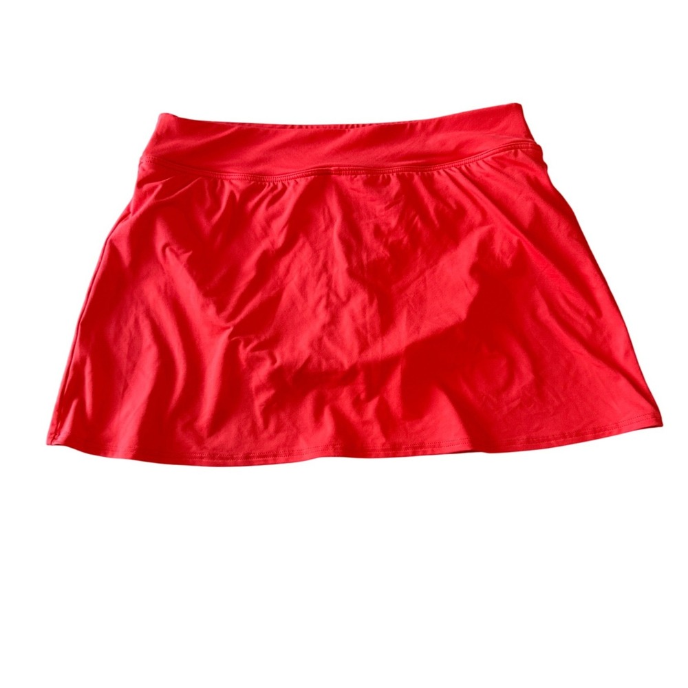 Lands' End Tummy‎ Slimming Swim Skirt Built-in Brief Size 6 Red Swimwear Stretch